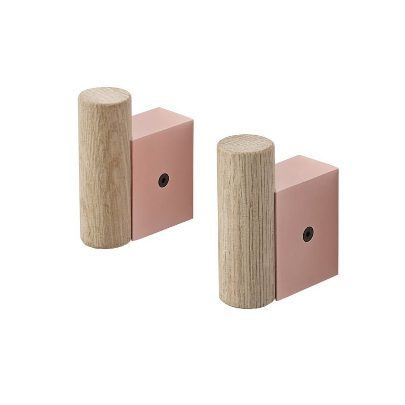 Muuto ATTACH Wieszak Ścienny na Ubrania / Ręczniki 2 Szt. Dąb / Różowy
