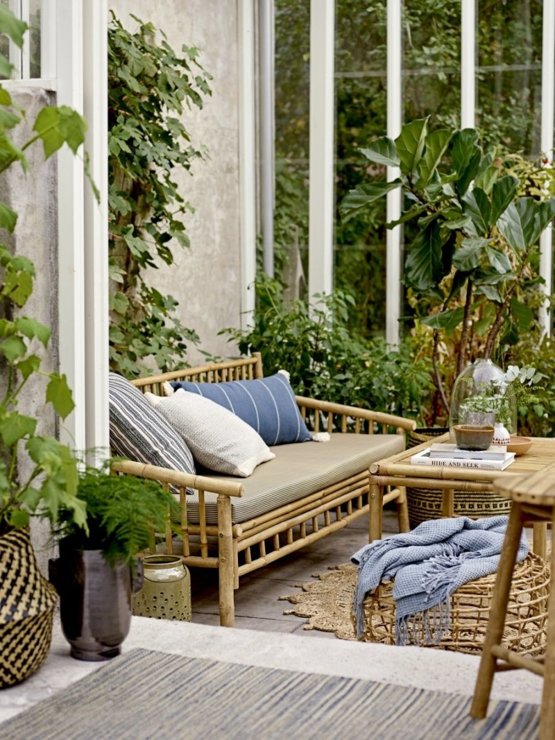 Bloomingville SOLE Sofa z Drewna Bambusowego / Tapicerowane Siedzisko