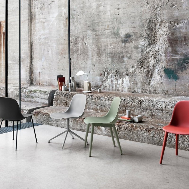Muuto FIBER SIDE Krzesło z Drewnianą Ramą - Białe
