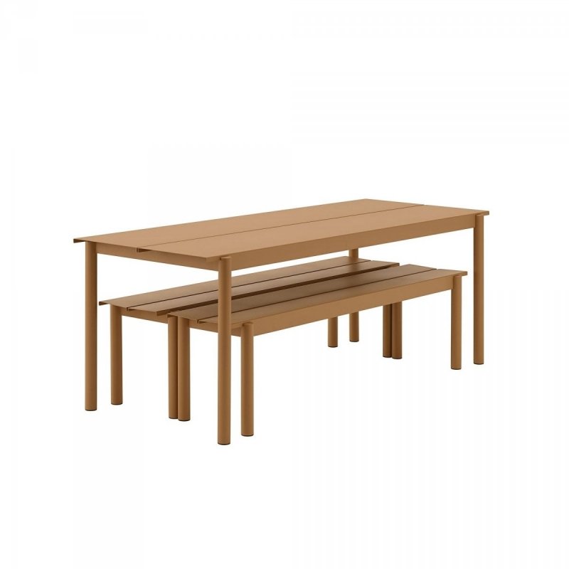 Muuto LINEAR Zestaw Mebli Ogrodowych - Stół 200 cm + 2 Ławki - Ciemnozielony