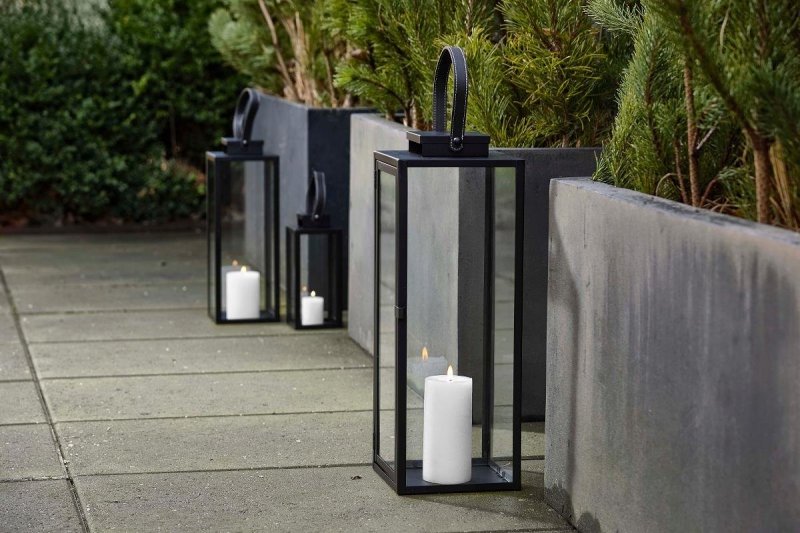 Villa Collection NORDIC Lampion ze Skórzanym Uchwytem 24 cm Czarny