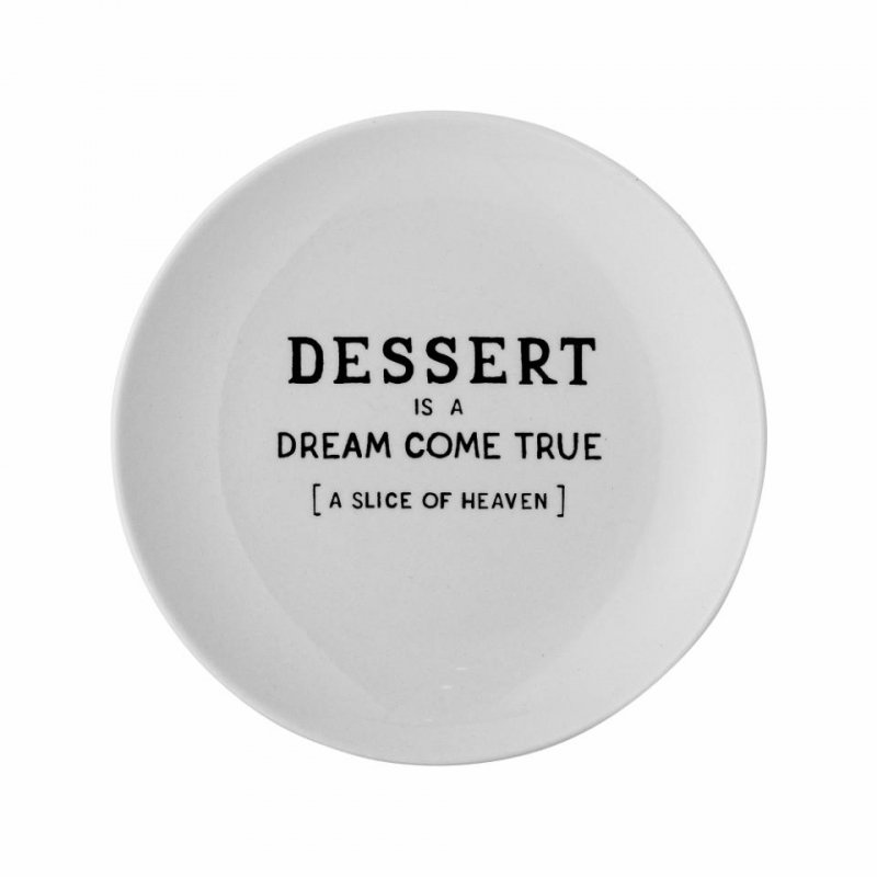 Bloomingville WENDY Talerz Deserowy 15 cm Biały z Napisem 6 Szt. / Dessert is a Dream