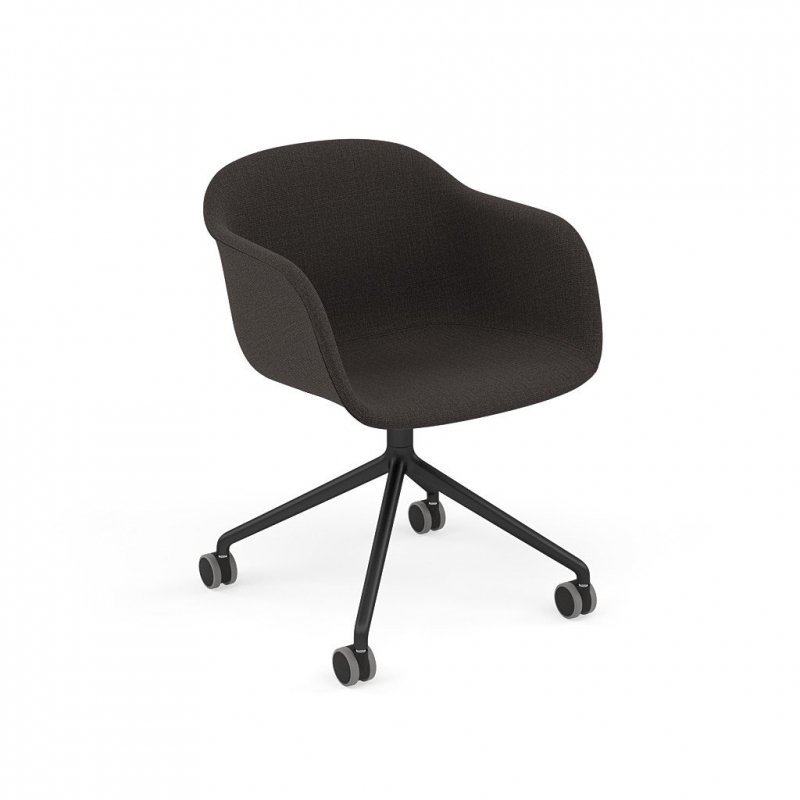 Muuto FIBER ARMCHAIR SWIVEL BASE Krzesło Obrotowe na Kółkach - Czarne / Siedzisko Tapicerowane Czarne Tkanina Canvas 174