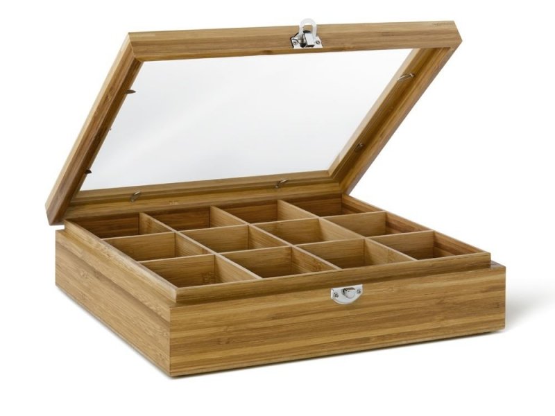 Bredemeijer TEA BOX Drewniany Pojemnik z Okienkiem na Herbatę w Saszetkach - 12 Przegródek / Naturalny