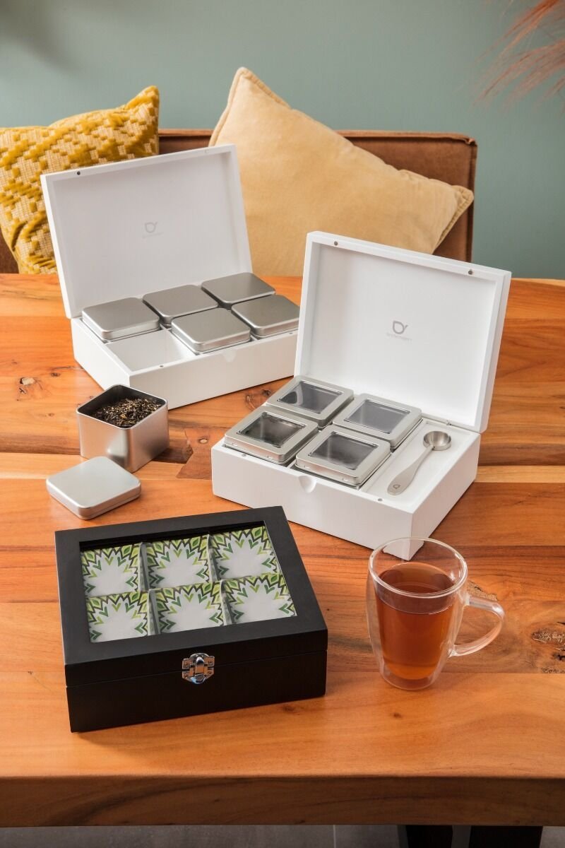 Bredemeijer TEA BOX Drewniany Pojemnik z Okienkiem na Herbatę w Saszetkach - 6 Przegródek / Czarny