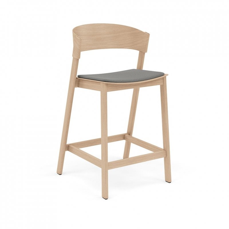 Muuto COVER BAR Hoker - Krzesło Barowe 96 cm Dąb Naturalny / Siedzisko Tapicerowane Szare