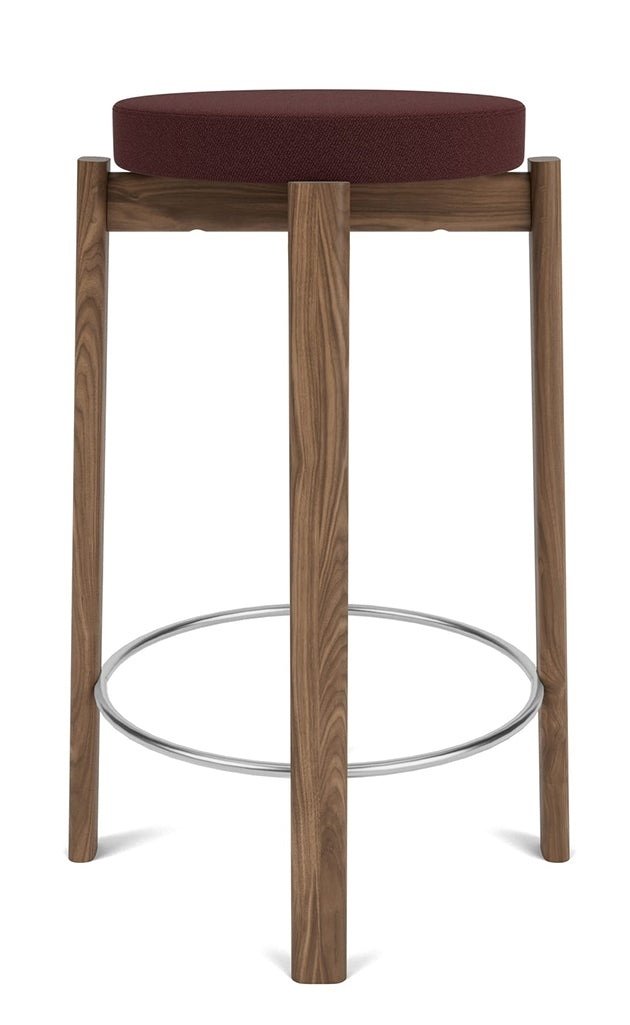 Audo PASSAGE Hoker Tapicerowany - Krzesło Barowe 66 cm Orzech / Obręcz Srebrna - Tkanina Vidar 0693