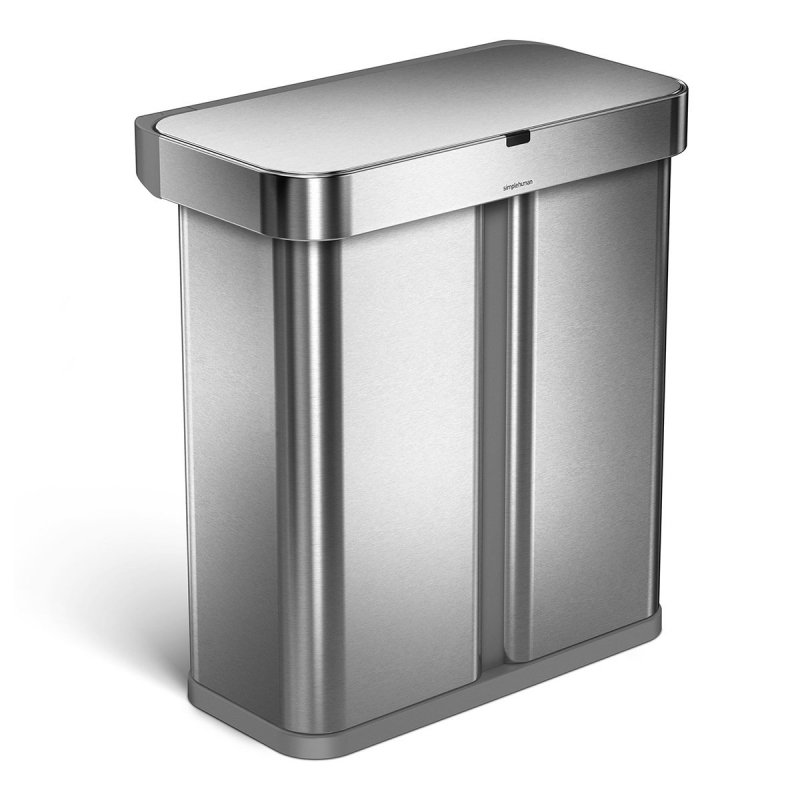 Simplehuman LINER POCKET RECYCLER Sensorowy Kosz na Śmieci 58 l Dwukomorowy Automatycznie Otwierany z Czujnikiem Głosu / Srebrny