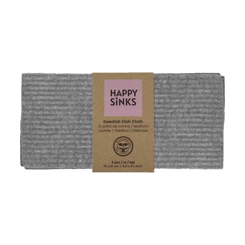 Happy Sinks SWEDISH Ściereczki Kuchenne do Zmywania 3 Szt. / Szare