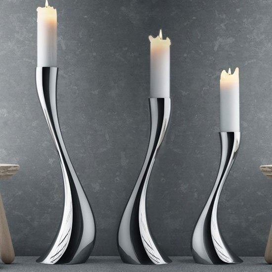 Georg Jensen COBRA Świecznik Podłogowy 40 cm Srebrny / Stal Polerowana