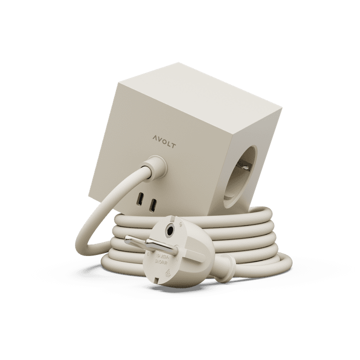 Avolt SQUARE 1 Listwa Zasilająca z Podwójnym USB-C i Magnetyczną Podstawą 3 m / Beżowa