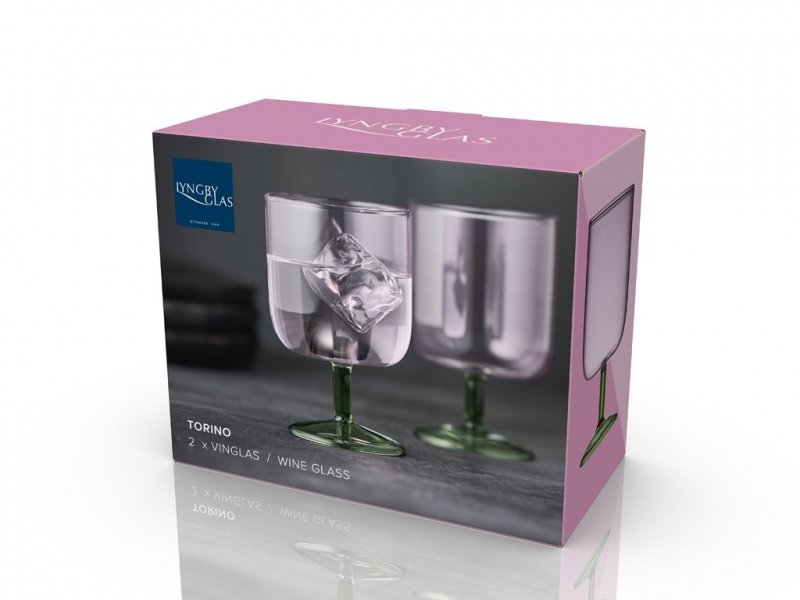 Lyngby Glass TORINO Kieliszki do Wina 300 ml 2 Szt. Różowe / Zielona Nóżka