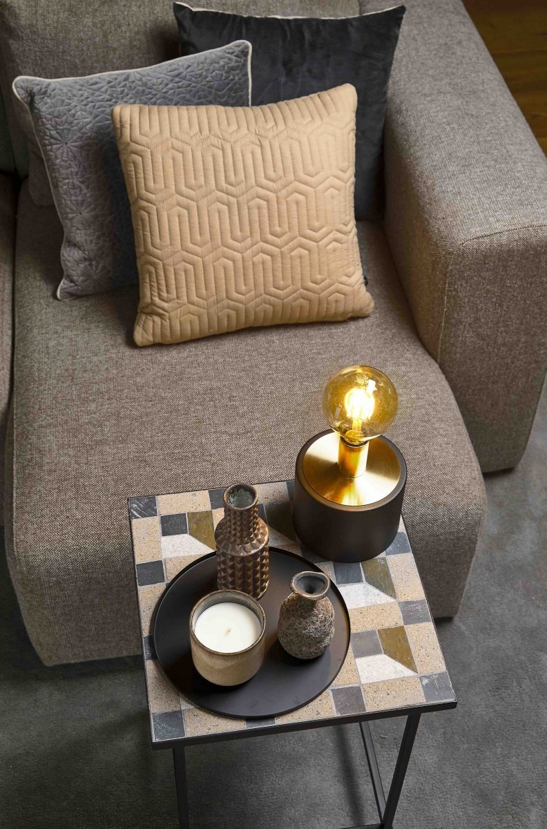 Villa Collection KARV Stolik Pomocniczy 54 cm Czarny z Kamiennym Blatem