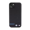 BMW Leather Carbon Blue Line - Etui iPhone 15 Plus (czarny)