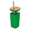 Quokka Liquid Cube - Kubek szklany 540 ml ze słomką ze stali nierdzewnej (Green)