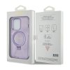 Guess Ring Stand Script Glitter MagSafe - Etui iPhone 15 Pro (fioletowy)