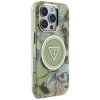 Guess Glitter Flowers Triangle Buttons MagSafe - Etui do iPhone 16 Pro (zielony)