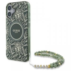 Guess IML Flowers Allover Electro With Pearl Strap MagSafe - Etui iPhone 16 Plus (zielony)