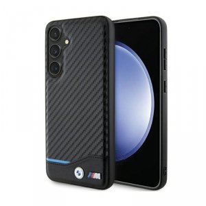 BMW Leather Carbon Blue Line - Etui Samsung Galaxy S24+ (czarny)