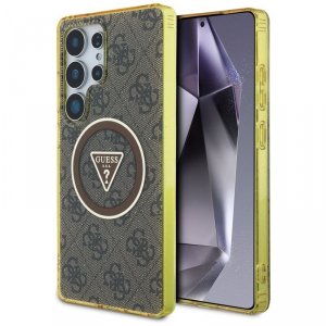 Guess 4G Glitter Triangle Buttons MagSafe - Etui do Samsung Galaxy S25 Ultra (brązowy)