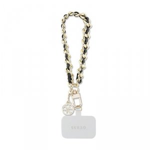 Guess Universal Hand Strap Saffiano Chain 4G Charm - Uniwersalny pasek do telefonu (Czarny)