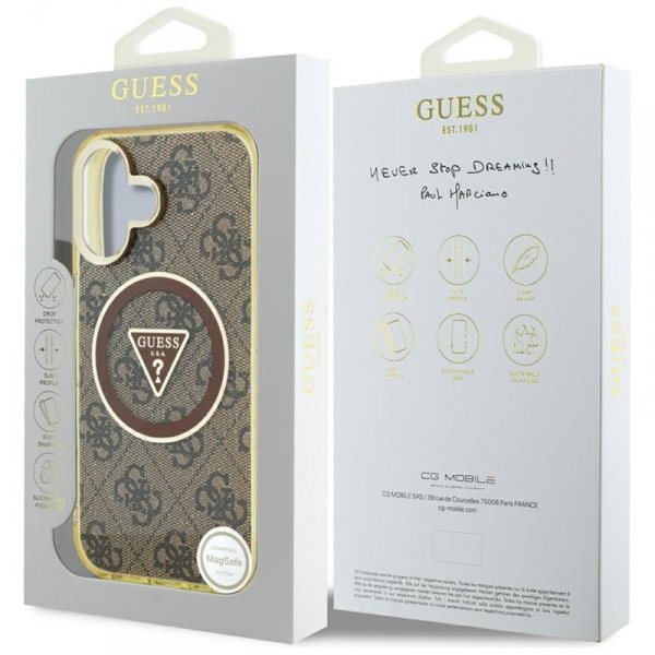 Guess IML Metal Glitter 4G Circle Triangle MagSafe - Etui do iPhone 16 (brązowy)