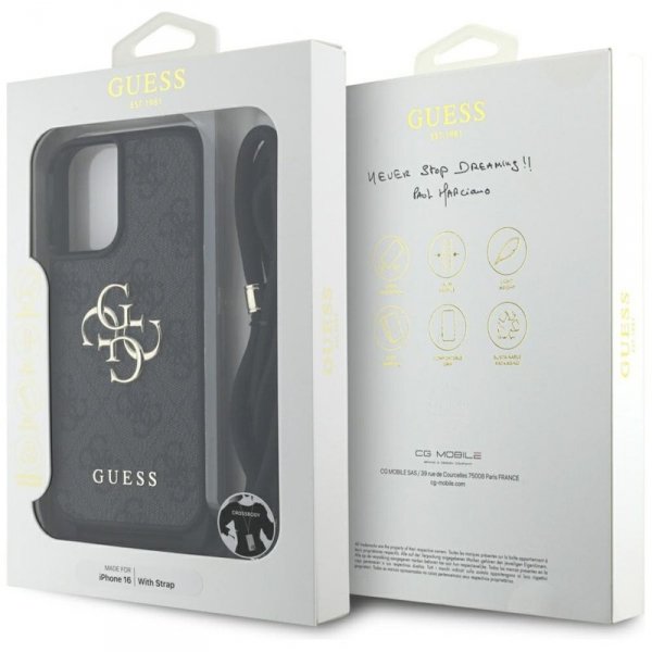 Guess 4G Big Logo Cord Strap Crossbody - Etui do iPhone 16 (czarny)