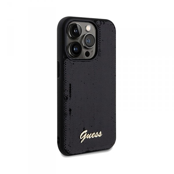 Guess Sequin Script Metal - Etui iPhone 14 Pro (czarny)