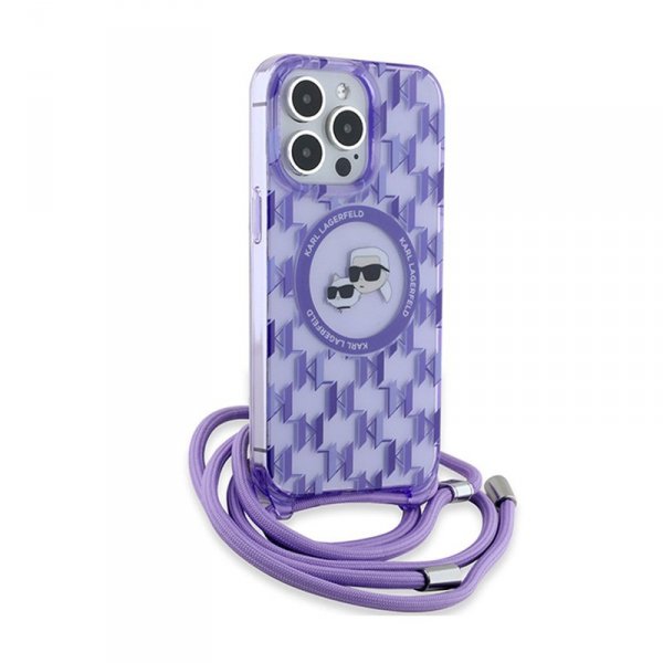 Karl Lagerfeld IML Crossbody Monogram Karl & Choupette Head MagSafe - Etui iPhone 15 Pro (fioletowy)