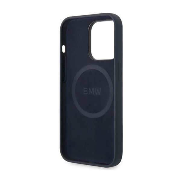 BMW Liquid Silicone Case Metal Logo MagSafe - Etui iPhone 14 Pro Max (granatowy)