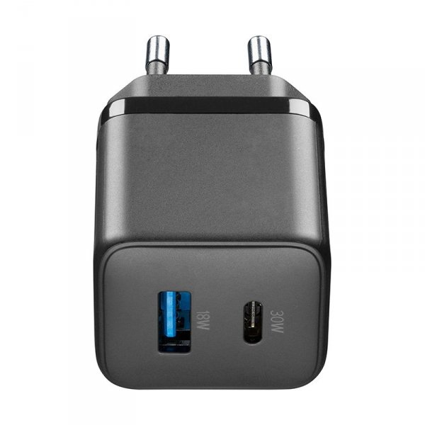 Cellularline Multipower Micro GaN - Ładowarka sieciowa USB-C & USB-A Power Delivery 30W (czarny)