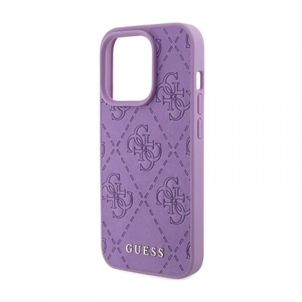Guess Leather 4G Stamped - Etui iPhone 15 Pro Max (fioletowy)