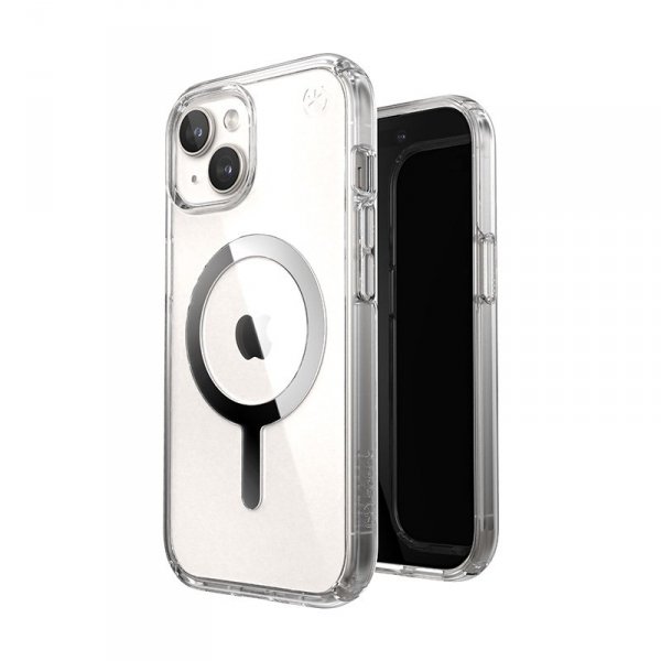 Speck Presidio Perfect-Clear MagSafe - Etui iPhone 16e / iPhone 15 / iPhone 14 / iPhone 13 (Clear / Chrome Finish / Serene Silve