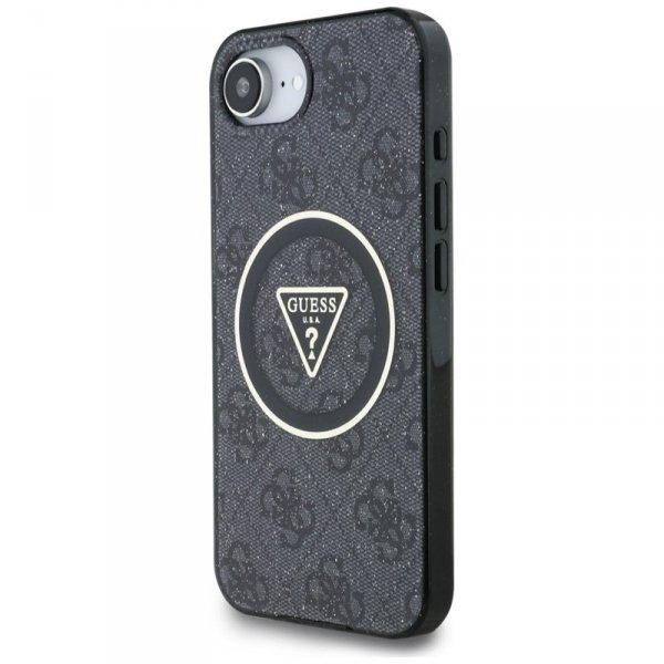 Guess IML Metal Glitter 4G Circle Triangle MagSafe - Etui do iPhone 16e (czarny)