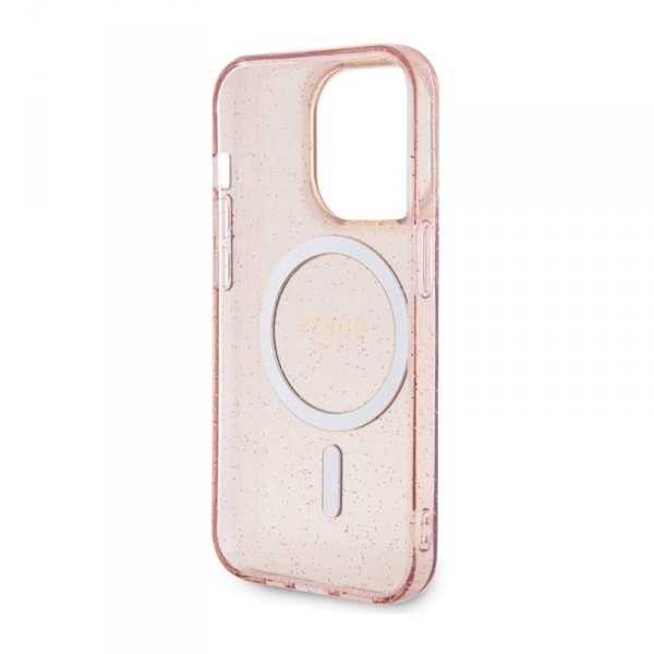 Guess Glitter Gold MagSafe - Etui iPhone 14 Pro (Różowy)