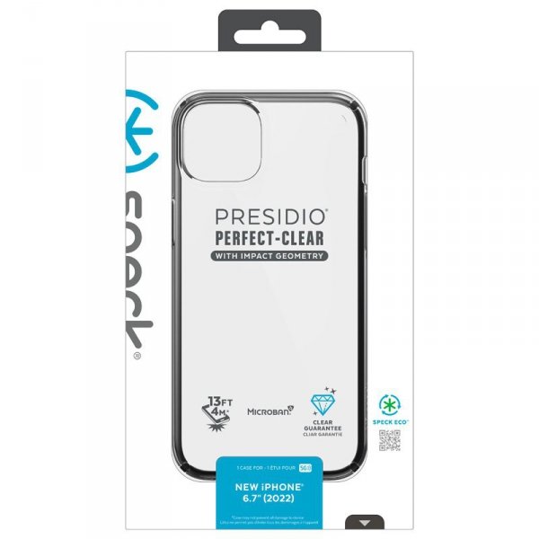 Speck Presidio Perfect-Clear with Impact Geometry - Etui iPhone 15 Plus / 14 Plus z powłoką MICROBAN (Clear / Black)