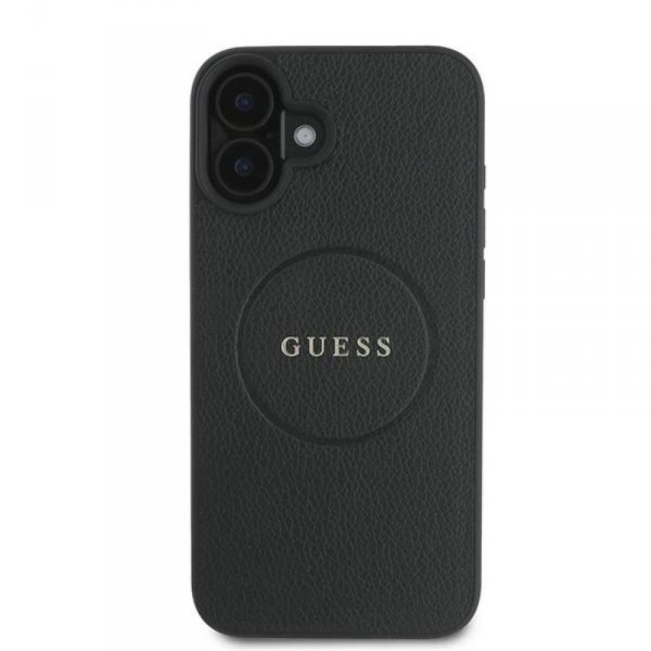 Guess Grained Ring MagSafe - Etui iPhone 16 Plus (czarny)