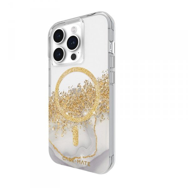 Case-Mate Karat MagSafe - Etui iPhone 15 Pro zdobione złotem (Marble)