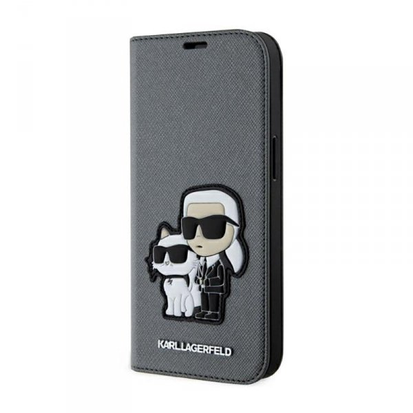 Karl Lagerfeld Booktype NFT Saffiano Karl & Choupette - Etui iPhone 14 (Srebrny)