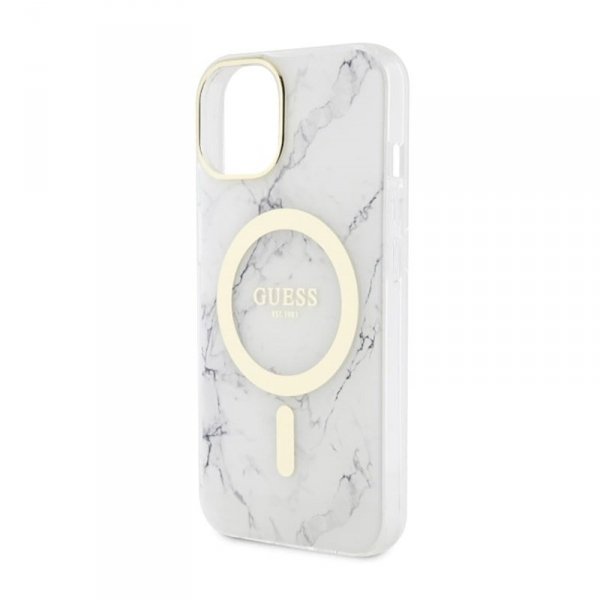 Guess Marble MagSafe - Etui iPhone 14 Plus (Biały)