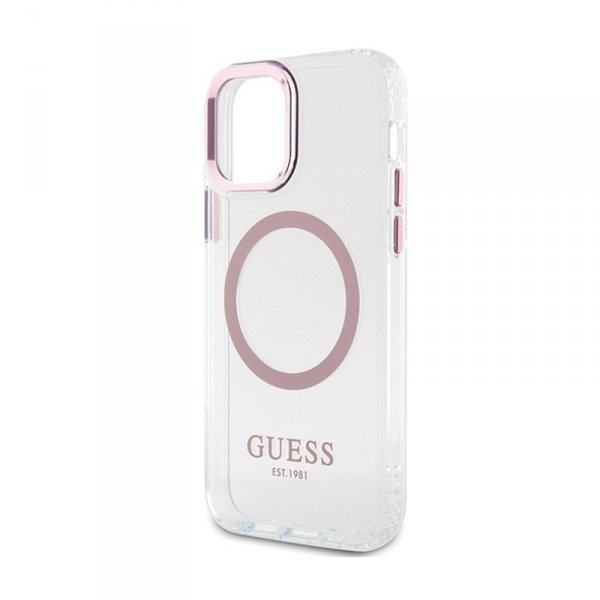 Guess Metal Outline MagSafe - Etui iPhone 12 / iPhone 12 Pro (przezroczysty / różowy)
