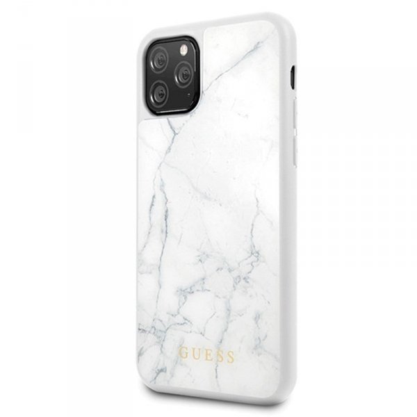 Guess Marble Tempered Glass Hardcase - Etui iPhone 11 Pro (biały)
