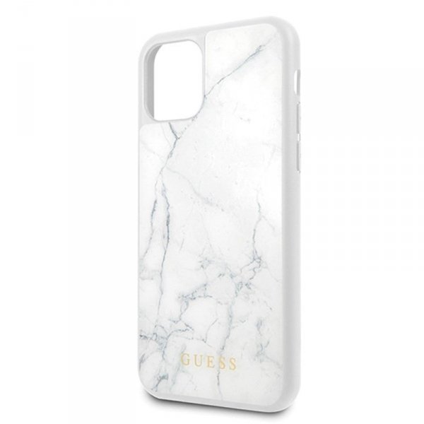 Guess Marble Tempered Glass Hardcase - Etui iPhone 11 Pro (biały)