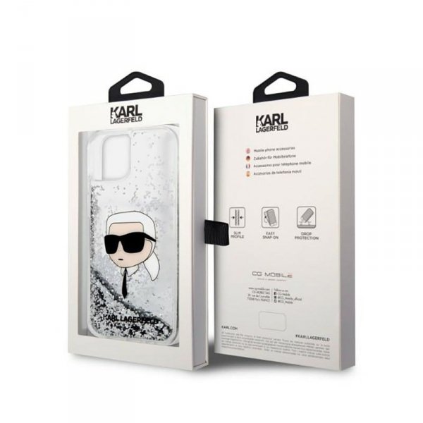 Karl Lagerfeld Liquid Glitter NFT Karl&#039;s Head - Etui iPhone 14 Plus (srebrny)