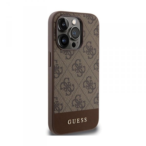 Guess 4G Bottom Stripe Metal Logo Collection - Etui iPhone 15 Pro Max (brązowy)