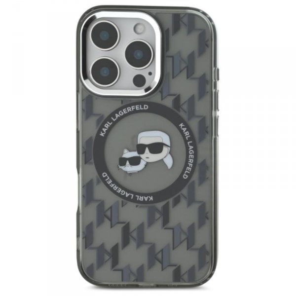 Karl Lagerfeld IML Monogram Karl & Choupette Head MagSafe - Etui iPhone 16 Pro Max (czarny)
