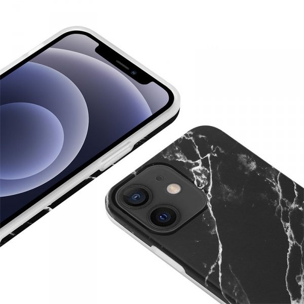 Crong Marble Case - Etui iPhone 12 Mini (czarny)