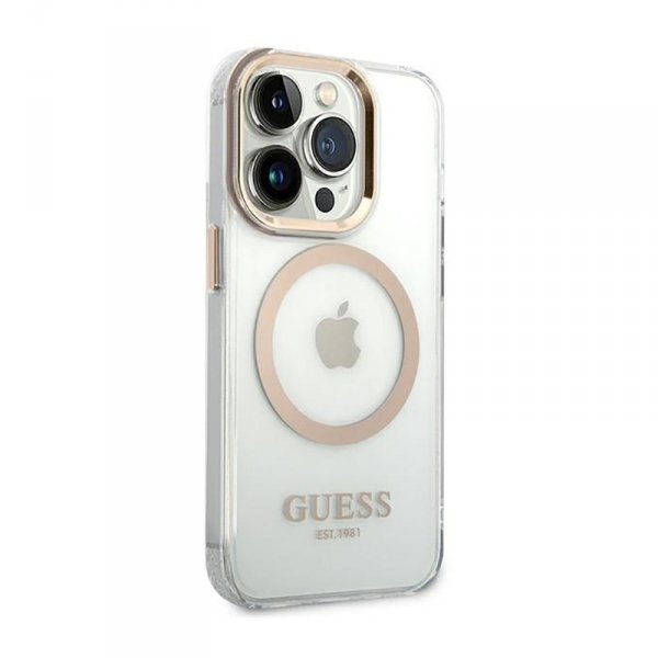 Guess Metal Outline Magsafe - Etui iPhone 14 Pro (przezroczysty / złoty)