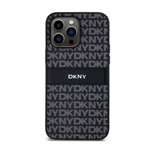 DKNY Leather Mono Stripe & Metal Logo - Etui iPhone 14 Pro Max (czarny)