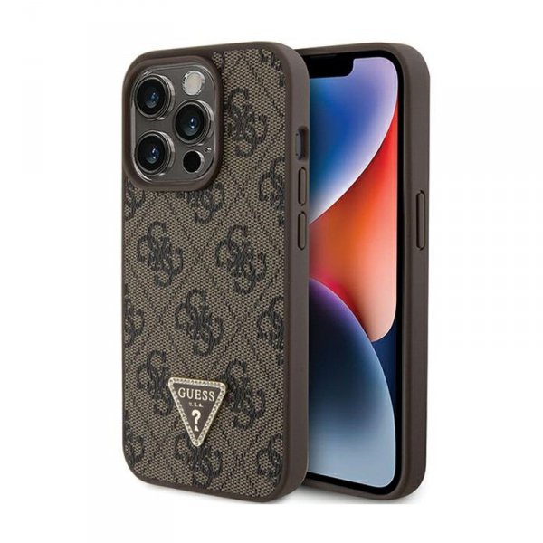 Guess Leather 4G Triangle Strass - Etui iPhone 15 Pro (brązowy)